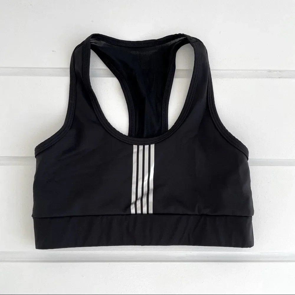 Noli Women's Black Line Striped Sports Bra Size Small Black Silver